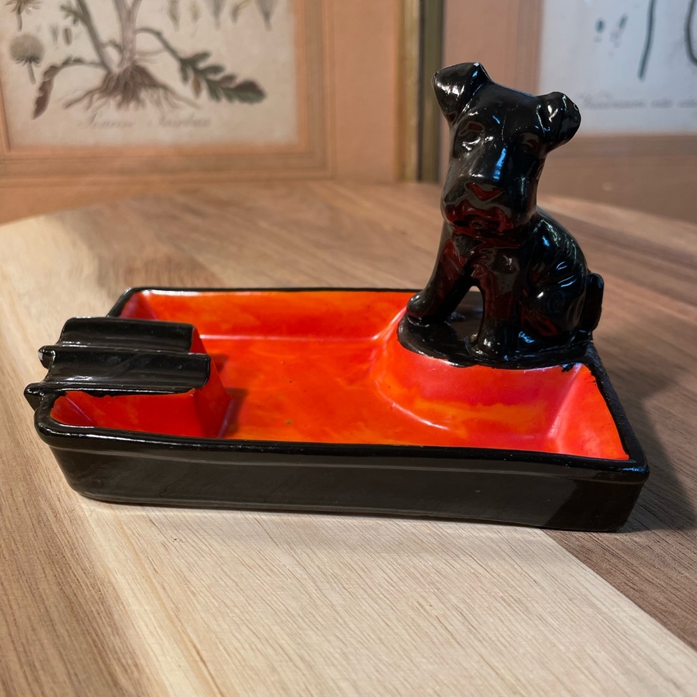 Vintage Art Deco Porcelain Ashtray Scottish Terrier Style Dog 1950s Japan
